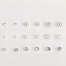 9对珍珠水钻耳钉套装，优雅女士耳环组合 - 彩色 - 查看 6