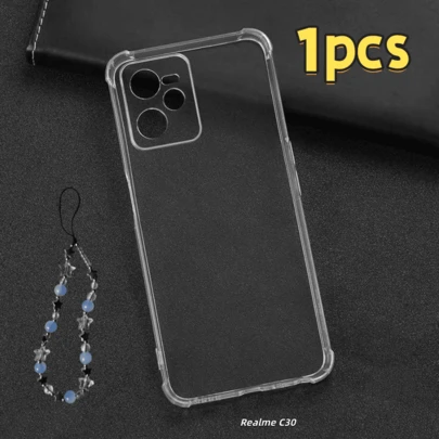 【1个透明四角防摔手机壳 + 1条手机挂绳】，兼容 Realme C67 5G/ C63/ C61/ C51/ C25s/ 9/ 12 5G/ Realme GT5/ C75/ GT 7/ 15/ Note 60 及类似型号智能手机，透明四角防摔手机壳，手机保护套，防摔手机盒，透明手机壳，简约手机壳，纯色手机壳，透明手机套，TPU 防摔手机盒