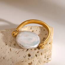 1pc Minimalist Fashion Freshwater Pearl U-Shaped Stainless Steel Hoop Earrings, Suitable For Daily Commute - Ring - View 8