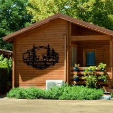 1pc Personalized Metal Family Name Sign, Rustic Deer & Forest Wall Art, Custom Cabin Name Decor, Outdoor Cabin Sign, Hunting Gift, Father's Day Gift - Black - View 6