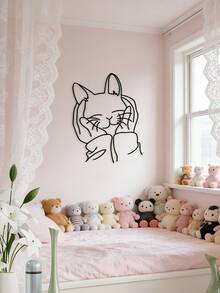 迷人的金属女人与猫壁饰 - 送给猫爱好者的理想礼物，铁艺装饰，非常适合房间装饰 - 黑色-B - 查看 8