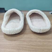 可爱腊肠犬图案女士保暖毛绒室内拖鞋，时尚优雅男女通用拖鞋 - 白色 - 查看 2