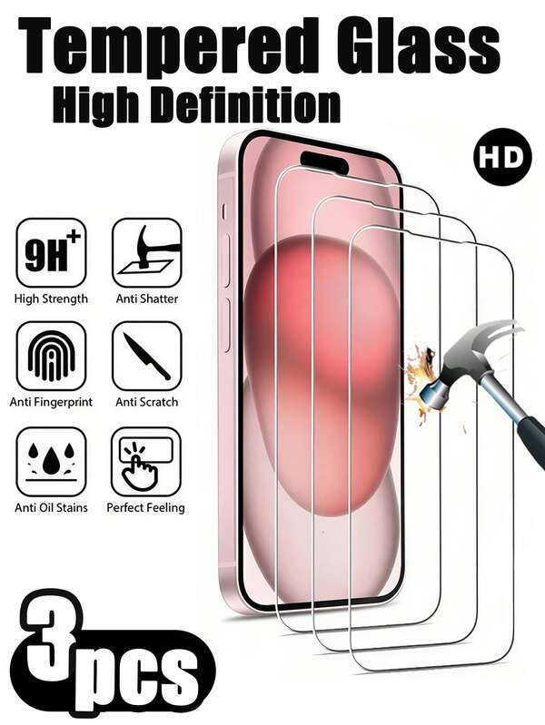 3 piezas Protector de pantalla de vidrio templado ultra claro, 99% de transmisión de luz, reproducción de color precisa, dureza de 9H, resistente al agua, antihuellas, fácil instalación, apto para iPhone 17/17E/17 Promax/16 Promax/15 Promax/14 Promax/13 Promax/12 Proma/17 Pro/16 Pro/15pro/14 Pro/17air/16/15/14/13/12/11 y otras series.