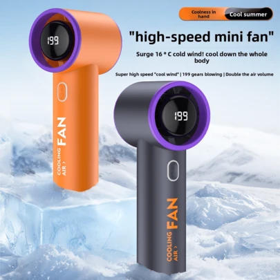Quạt mini cầm tay sạc điện, 1 chiếc, có 199 tốc độ gió, màn hình hiển thị kỹ thuật số, gió mạnh mẽ, thích hợp sử dụng tại nhà, phòng học, ngoài trời, bãi biển và hàng ngày.