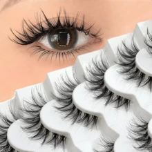 ‌Fluffy Western-Style Fox-Eyed Pure-Seductive False Lashes – (7 Pairs) Medium-Volume Japanese Aesthetic Gradient Layered Pattern, One-Piece Full Strip Design, Clear Band Hand-Tied Edge Detail, Natural Volume & Eye-Enhancing Effect, Premium False Eyelashes For Cosplay, Daily Wear, Or Social Media Makeup - View 7