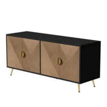 160cm Sideboard, Four Doors, Brushed Gold Handles And High Gloss Table Legs. - Black - View 10