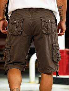 Men's Solid Color Cargo Shorts Cotton Washed Multi-Pocket Waist Lightweight Breathable For Daily Commute Outdoor Camping Beach Vacation - 咖啡棕 - 查看 2