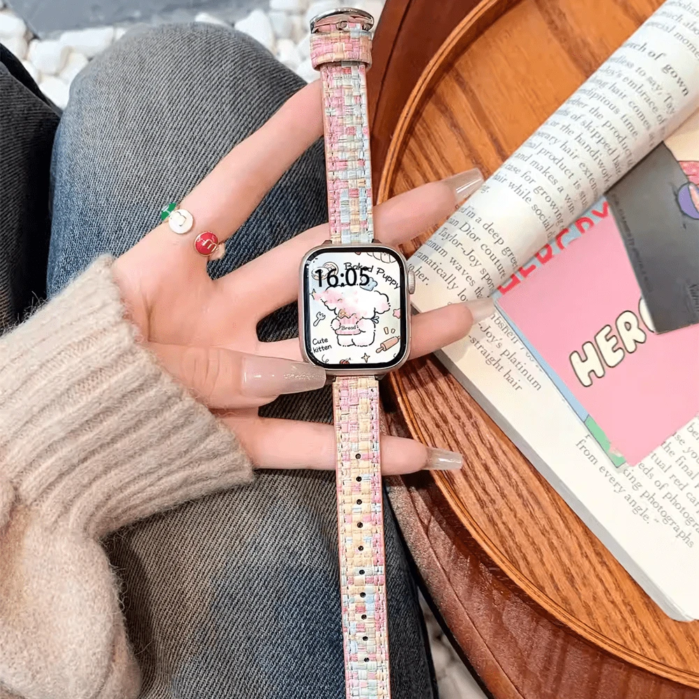 编织格纹表带，适用于 Series 1/2/3/4/5/6/7/8/9/10/SE/Ultra，尺寸可选 38mm、40mm、41mm、42mm、44mm、45mm、49mm，舒适透气，优雅柔和风格