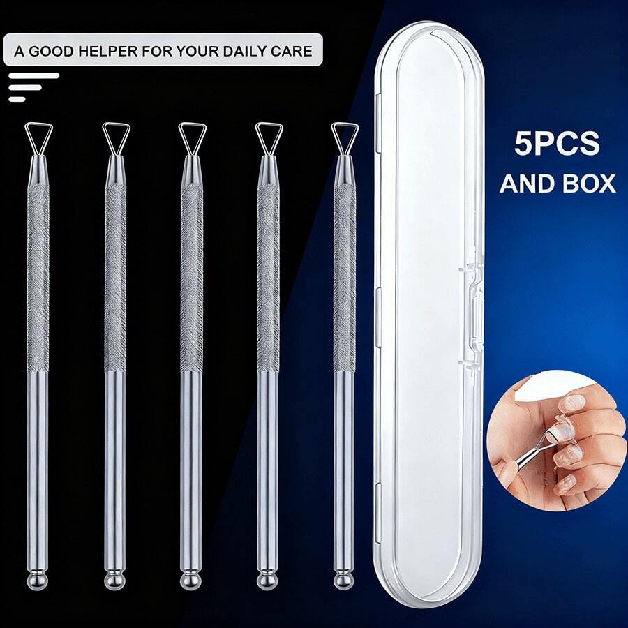 5pcs Stainless Triangle Cuticle Pusher Peeler For Gel Polish Remover Triangular Design Cuticle Nail Tools Manicure - Silver - View 1