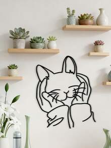 迷人的金属女人与猫壁饰 - 送给猫爱好者的理想礼物，铁艺装饰，非常适合房间装饰 - 黑色-B - 查看 12