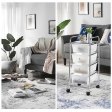 Butterslay Rolling Storage Cart Plastic Bin Organizer Unit With 4 Drawers, Metal Frame, Removable PP Drawers, For Office, Study, Makeup, Art Supplies, Black/White - 白色 - 查看 2