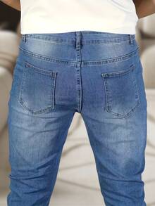 Men's Slim Fit Destroyed Jeans, Premium Fashion Line, Original, Elastane. Clothing Direct From The Factory. Shipping Within 24 Hours. - 中等水洗藍 - 查看 5