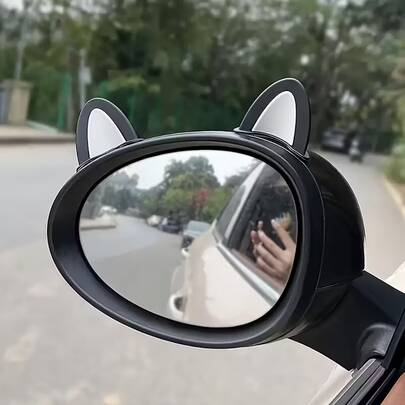 2pcs Creative Cute Cat Ear Decor For Car Rearview Mirror, Motorcycle Helmet Decoration