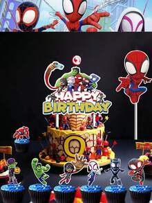 Bộ 13 món phụ kiện trang trí bánh kem hình Người Nhện Marvel, dùng cho tiệc sinh nhật, biển hiệu trang trí bánh sinh nhật cho bàn tráng miệng, phụ kiện chụp ảnh kỷ niệm khi làm bánh. - Hình trang trí bánh hình con nhện - Xem 7