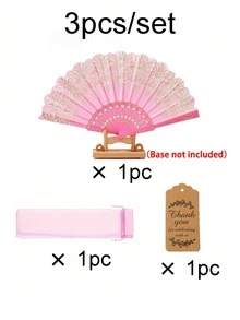 婚礼派对礼品套装，金色/粉色婚礼折扇，欧根纱袋，感谢卡，纪念礼品套装，适合赠送朋友、宾客、新娘送礼会、生日派对、拍照道具 - 多色 - 查看 13