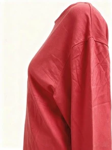 Blusa de tejido con cuello en pico y detalles de botones, corte relajado para primavera - Blanco - Ver 3