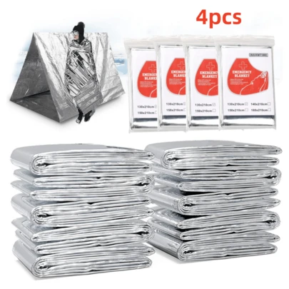 4pcs 130*210cm Emergency Thermal Blanket, Aluminum Foil Blanket Suitable For Camping, Hiking, Outdoor Activities