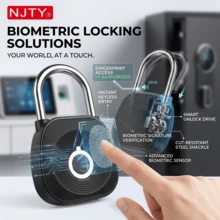NJTY 1个智能指纹挂锁,快速指纹识别,无需钥匙即可解锁,USB充电金属防盗锁,便携式生物识别安全锁,防水轻便,适用于行李箱、橱柜、门锁等。 - 彩色 - 查看 2