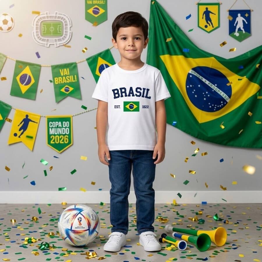 Brazil Kids' T-Shirt For Boys, World Cup 2026, Fan Uniform, Premium High Quality National Team - trắng - Xem 1