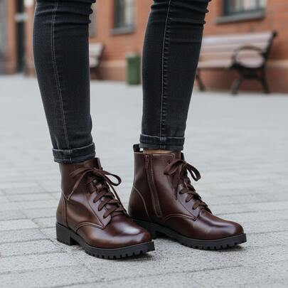 Bota Feminina Tratorada Cano Curto com Solado Grosso Antiderrapante, Modelo Casual Fashion Confortável para Trabalho, Passeio e Uso no Dia a Dia