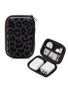 Black Leopard Print EVA Hard Shell 4.3 Inch Compact Storage Box - Travel Protective Storage Bag, Suitable For Electronic Accessories, Earphones, Hard Drives And Data Cables; Shockproof Zipper Pouch (Storage Box Only) - Multicolor - View 5