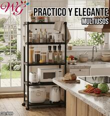 Mueble Multifuncional Cocina Hogar Uso Profesional Almacenamiento 132x48x33 cm Plástico Alta Calidad Diseño Versátil y Moderno - Negro - Ver 7