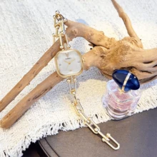 Reloj pulsera de estilo coreano para mujer, con esfera cuadrada y diseño minimalista para uso casual diario, mejor opción de regalo para novia o amiga - Blanco - Ver 8