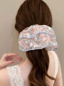 1 Piece Korean Style Fluffy Mesh Fresh Oversized Floral Hair Scrunchie For Women, New High-End Hair Accessory, Summer, Holiday, Travel - Color - View 2
