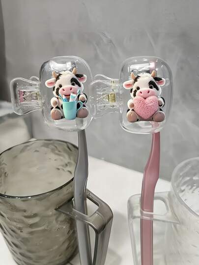 This Portable Toothbrush Head Cover, Storage Box, And Toothbrush Cover Holder Features An Adorable Smiling Cow Pattern With A Heart And A Toothbrush Cup. It'S An Essential Bathroom Accessory For Family And Business Travel, Daily Use, And Outdoor Adventures. It'S A Portable Toothbrush Storage Box, Perfect For Daily Toothbrush Maintenance, A Cute Pet-Themed Storage Box, A Decorative Toothbrush Cover, And A Compact Storage Solution.