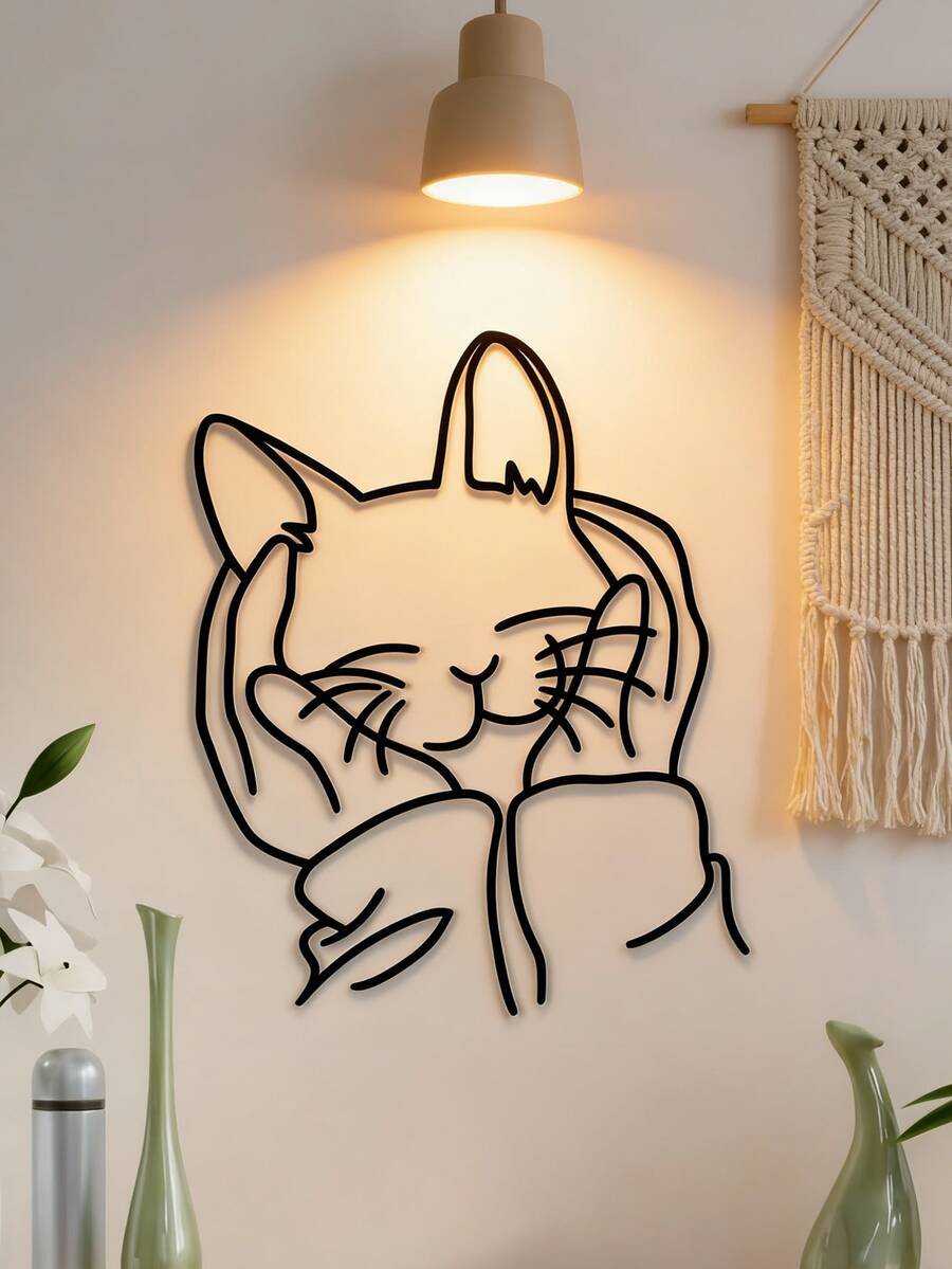 迷人的金属女人与猫壁饰 - 送给猫爱好者的理想礼物，铁艺装饰，非常适合房间装饰