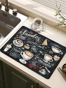 1 tấm lót máy pha cà phê, tấm lót đĩa trên mặt bàn, thảm ăn nhà bếp, đế lót ly in hình cà phê, tấm thoát nước, thích hợp cho nhà bếp và quầy cà phê. - Nhiều màu - Xem 33