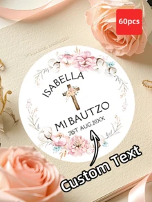 1/30/60/120 Pcs Customized Baptism Stickers, Customizable Name Date Round Waterproof Labels, Baptism Invitation Seals, First Communion Stickers - Multicolor - View 33