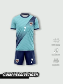 2 piezas Camiseta de fútbol personalizada - Conjunto de camiseta de manga corta con impresión personalizada de nombre y número + pantalones cortos, diseño de dragón, conjunto deportivo de secado rápido, elegante, casual, minimalista, ropa única para hombres, armario cápsula, ropa básica/urbana para hombres, regalo ideal para novio, familia, amigos, adecuado para cumpleaños, vacaciones/feriados, escuela/partido, deportes/escalada - Celeste - Ver 2