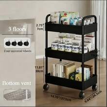 Multifunctional Rolling Utility Cart, 3/4-Tier Mobile Storage Organizer With Wheels, Space-Saving Plastic Shelving Unit, For Kitchen Bathroom Living Room Bedroom Garage, Modern Home Decor, Black/White Options Available - 四層升級款 - 查看 5