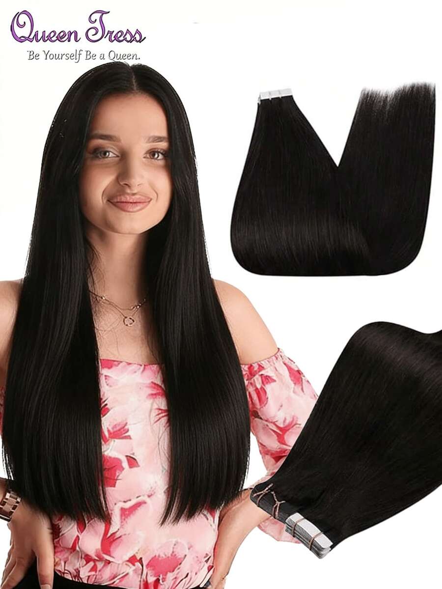 CEXXY #1B Tape In Extensions, 20 Pieces, 100% Real Remy Human Hair, Brazilian Straight Extensions, Skin Weft, Self-Adhesive, Salon-Quality Stick-On For Women - S1B - Xem 1
