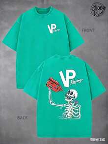 VP Racing Skeleton-Shirts, Eye-Catching Graphic-Shirts, Drifting And Racing Life Clothes Specially Designed Car Lovers; 230G Washed Cotton - Lake Green - View 9