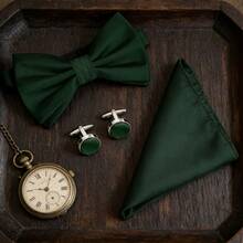 男士领结，纯色预系领结和口袋巾套装，适合派对、休闲、正式商务、舞会和婚礼等场合。 - A - 查看 28