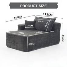 Chaise longue sin montaje – Sofá cómodo y suave con cojines incluidos y bolsillos laterales. - Negro - Ver 2