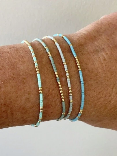 4Pcs/Set Bohemian Seed Bead Bracelet Set For Women, Colorful Layered Stacking Bracelets Summer Beach Vacation Jewelry, Handmade Aesthetic Wrist Accessories