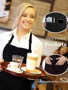 1/3/5/10 pièces Tablier en polyester pour femmes, minimaliste noir avec poche, taille épaisse, uniforme de mode pour les travaux ménagers/la cuisine, fournitures de cuisine - Multicolore - Voir 3