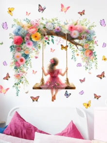 1pc Butterfly Swing Wall Sticker, Suitable For Bedroom, Living Room, Entrance, Balcony, Children's Room, Kitchen, Removable Matte Self-Adhesive Wall Decal, Home Decor Sticker, Vinyl Wallpaper, Spring Decoration, Adds Vitality To Your Home, Rama Decor Sticker Gift, Birthday Graduation Gift - Multicolor - View 2