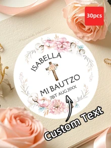 1/30/60/120 Pcs Customized Baptism Stickers, Customizable Name Date Round Waterproof Labels, Baptism Invitation Seals, First Communion Stickers - Multicolor - View 25