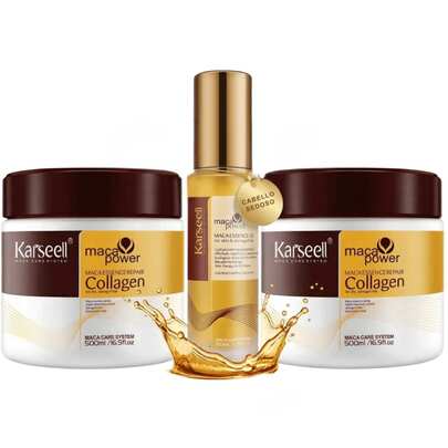  KARSEELL Pack 2 Collagen Hair Masks 500ml + 1 Argan Oil Serum 50ml Professional Nourishing, Repairing And Moisturizing Treatment For Dry, Damaged, Dyed, Curly, Straight, Afro Or Split Ends Hair Enriched With Hydrolyzed Collagen Vegetable Proteins Vitamin E And Essential Oils Strengthens The Hair Fiber Reduces Breakage Controls Frizz And Restores Elasticity Shine And Softness While The Pure Argan Serum Seals The Cuticle Prolongs The Intensity Of The Color Protects Against Heat Flat Irons Dryers Pollution And Chemical Processes Leaving Hair Disciplined Light And With A Silky Finish Suitable For Women And Men Compatible With Keratin Treatments Straightening And Coloring With Visible Results From The First Application.