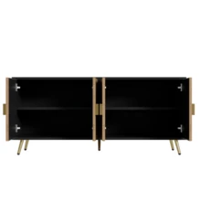 160cm Sideboard, Four Doors, Brushed Gold Handles And High Gloss Table Legs. - Black - View 8