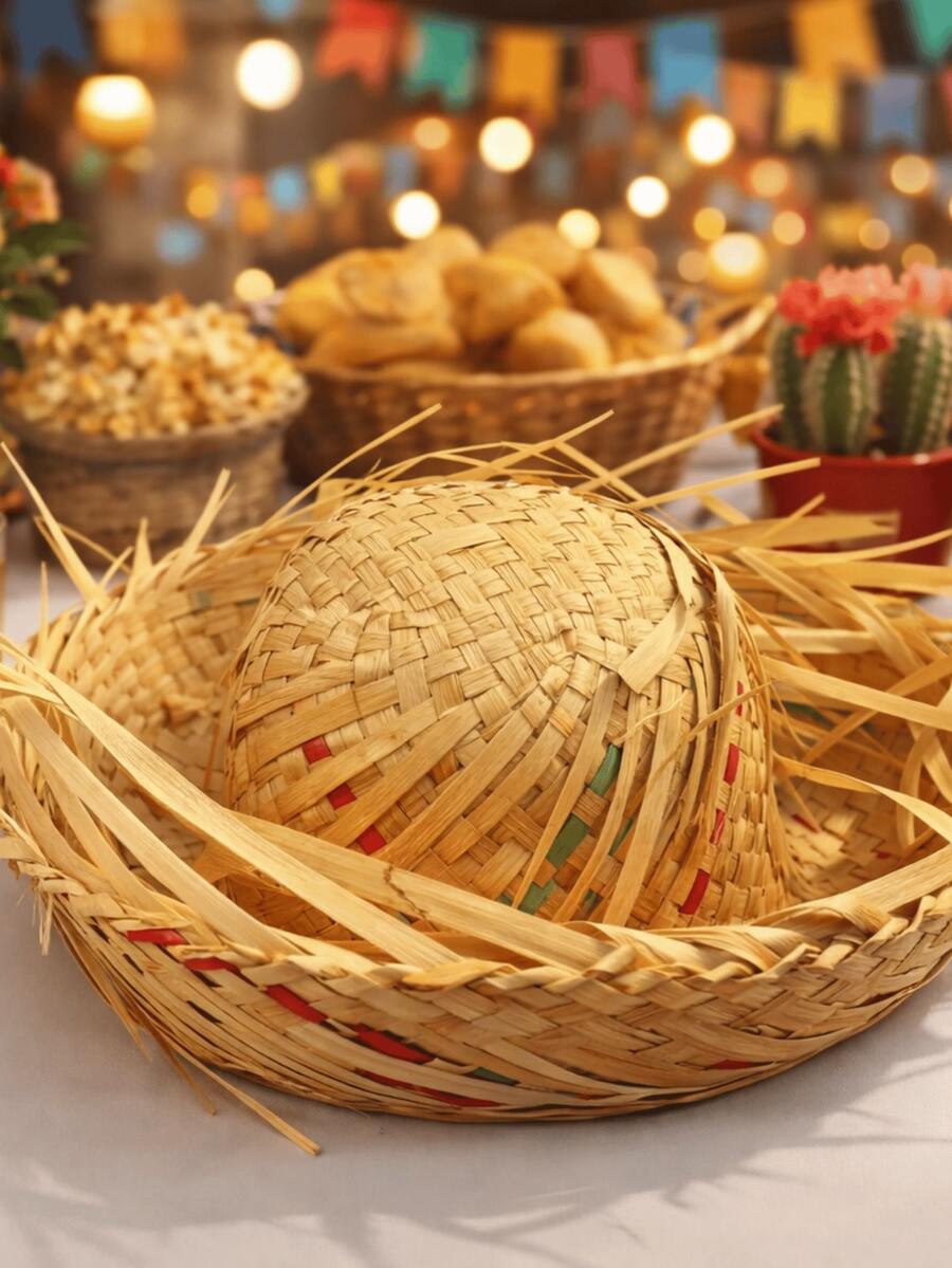 Kit Of Frayed Straw Hats For June Festival, Caravá Tremendão Malandrinho, São João Decoration, Countryside Costume, Arraial Event, Party - 三件套裝 - 碎肉 - 查看 1