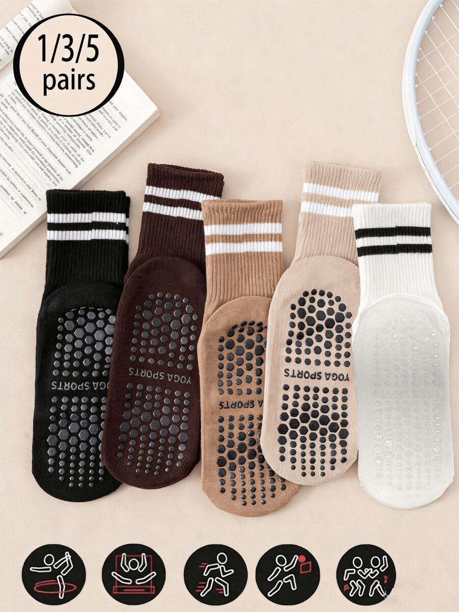 1/3/5 Pairs Women Yoga Socks, Professional Fitness Pilates Non-Slip Knee-High Socks, Suitable For Pairing With Leggings, Non-Slip Yoga Socks, Non-Slip Socks, Applicable For All Seasons Spring, Summer, Autumn, Winter, Gift For Friends, Girlfriends, Mothers On Valentine's Day - Multicolor - View 1