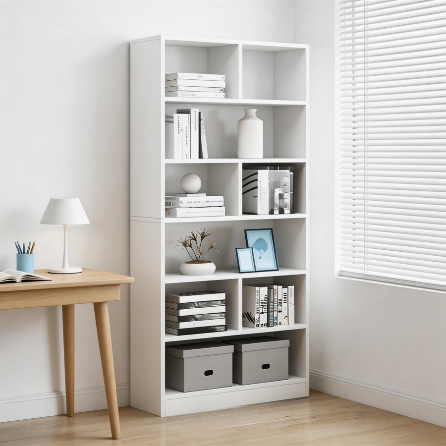 Estantería Para Libros Moderna 178cm, Librero De Almacenamiento Para Sala, Oficina O Dormitorio - Blanco - Ver 1