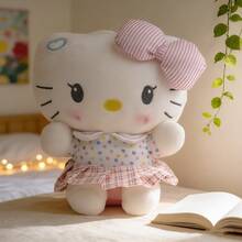 1 pieza Muñeca de peluche con vestido floral de dibujos animados, muñeca de peluche suave con lazo, regalo de cumpleaños para niñas, decoración del hogar - Blanco - Ver 8