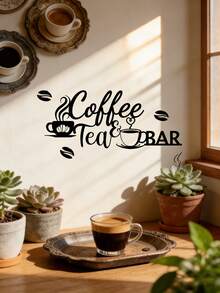 1pc CIFbuy Metal Coffee Bar Wall Decor - Rustic Iron Sculpture With "Coffee Tea Bar" Text And Leaf Pattern, Kitchen, Bar, Cafe Decoration, Unique Gift Idea, High-Quality Craftsmanship Kitchen Decor - Black - View 3