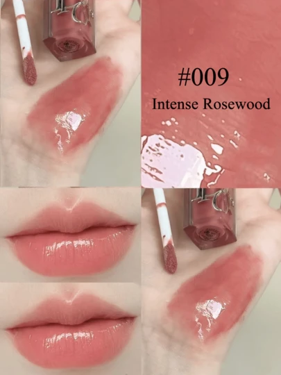Dior #009 浓郁玫瑰木光泽唇彩 - 高光泽保湿丰唇油，持久不粘腻唇彩，多功能日常及约会之夜唇妆，旅行装-2毫升/0.07盎司。